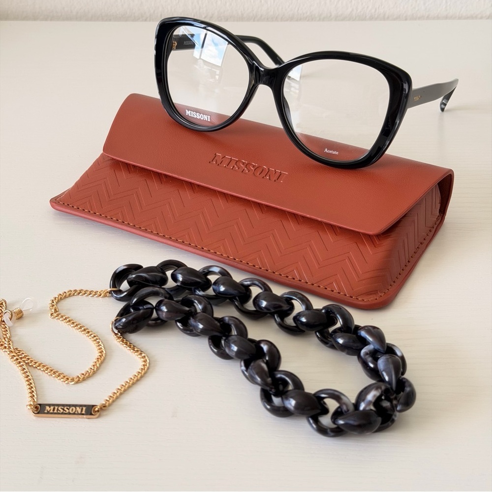 New! Missoni MIS0093/N 33Z Black Oversized Glasses with Chain Authentic